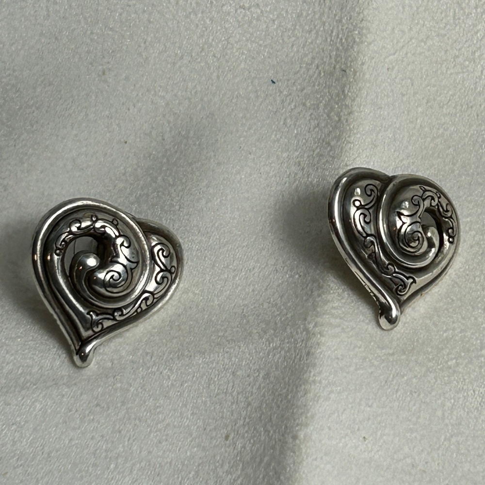 Brighton Penelope Heart Earrings Studs Swirl Silver Plated About 1" - Picture 5 of 7